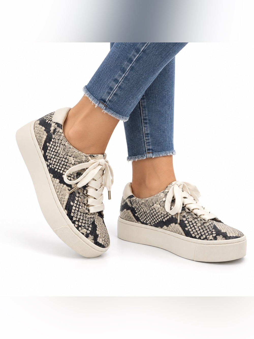 Joie Handan Embossed Leather Snakeskin Print Platform Sneakers Lace Up Low Top